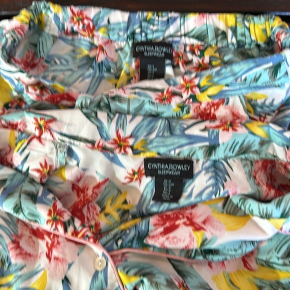 Cynthia Rowley Tropical Floral Pajama Set - Pink, Green, Yellow - Picture 15 of 16